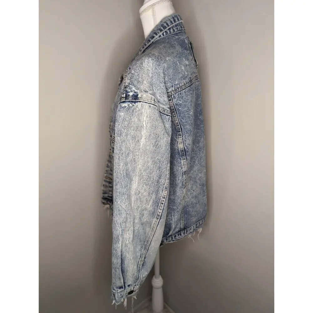 Vintage 90s Acid Wash Denim Trucker Jacket XL Distressed